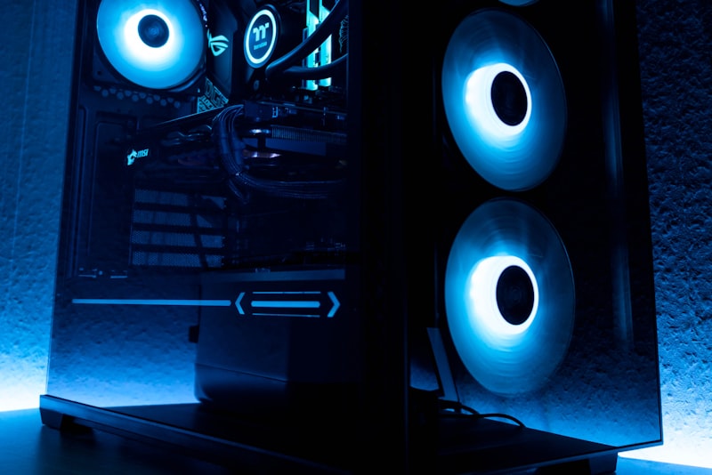Open gaming PC build on a desk